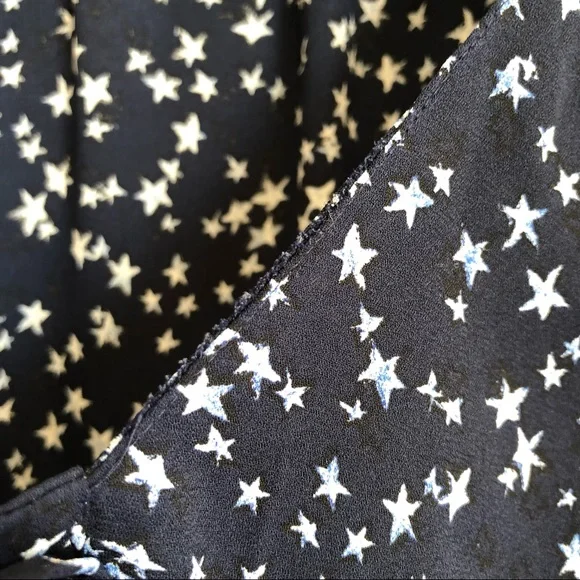 Zara Navy Blue Star Chiffon Long Sleeve Button Up Blouse Size XS - Picture 12 of 12